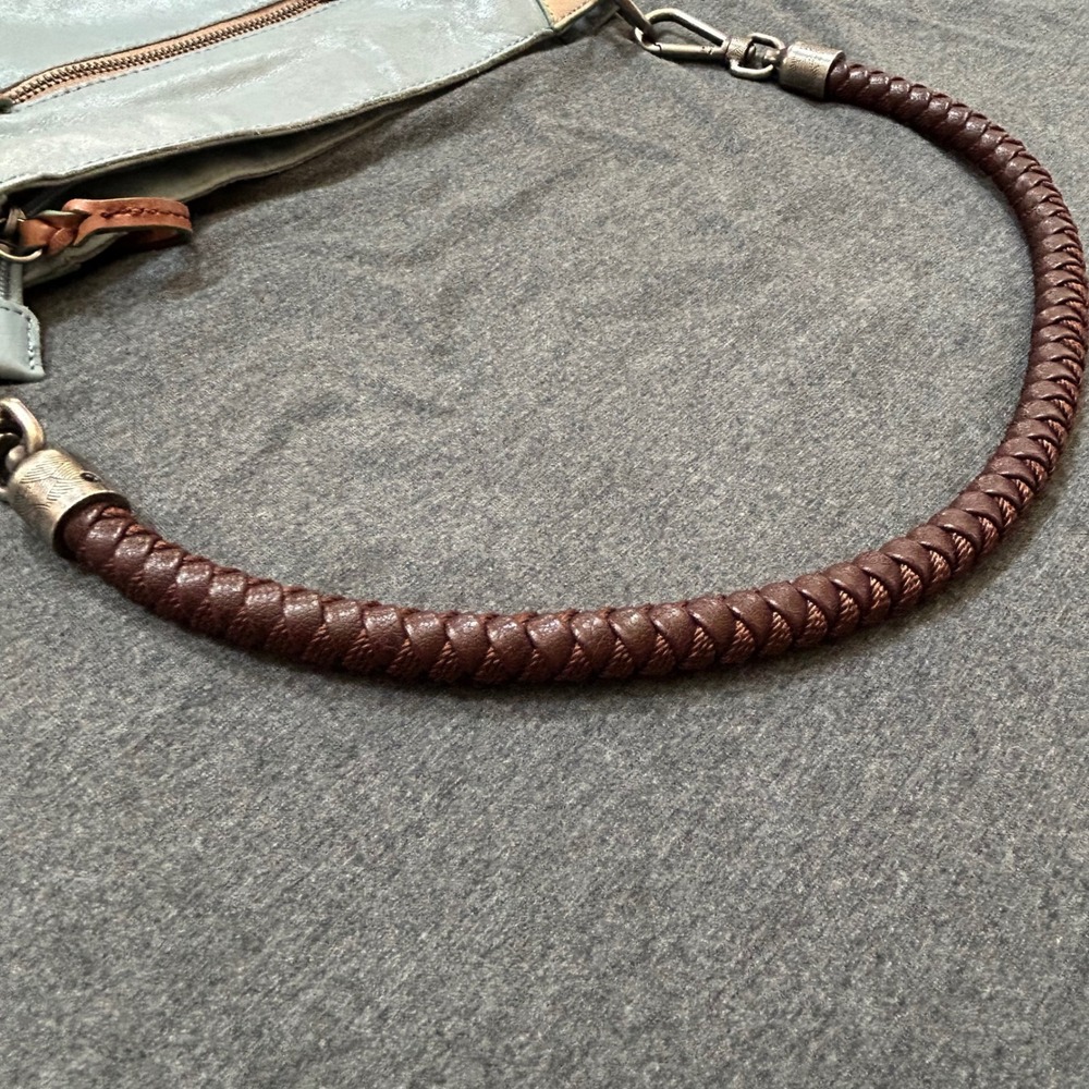 The Sak 100% Leather Hobo Shoulder Bag Blue Brown Braided Strap Purse - Picture 13 of 16